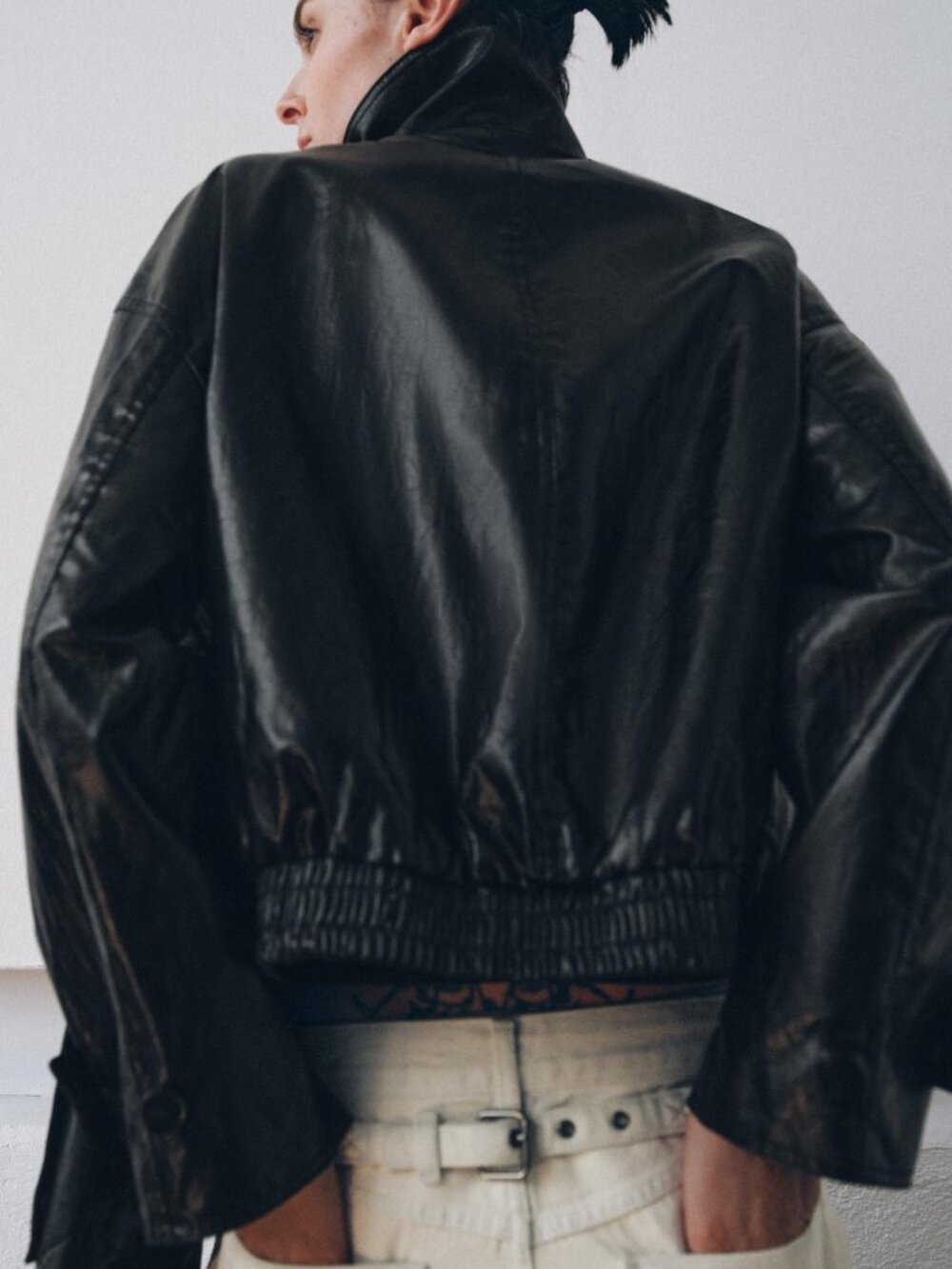 BNWT ZARA WOMEN FAUX LEATHER JACKET WITH SCARF ZW COLLECTION BLACK - Picture 3 of 11